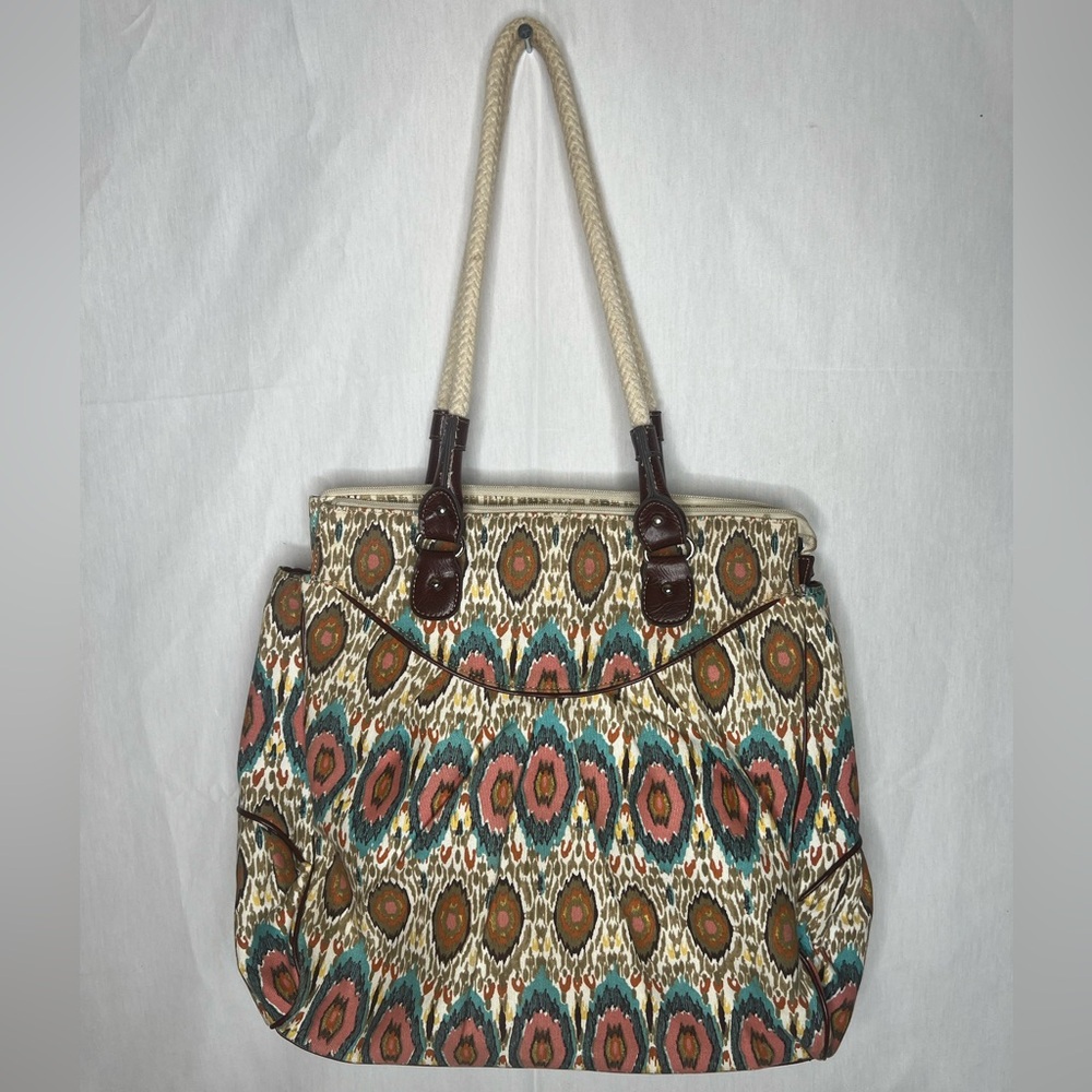 Jaclyn Smith Ikat Print Tote Bag Rope Handles Multi Color‎ Canvas Shoulder Bag